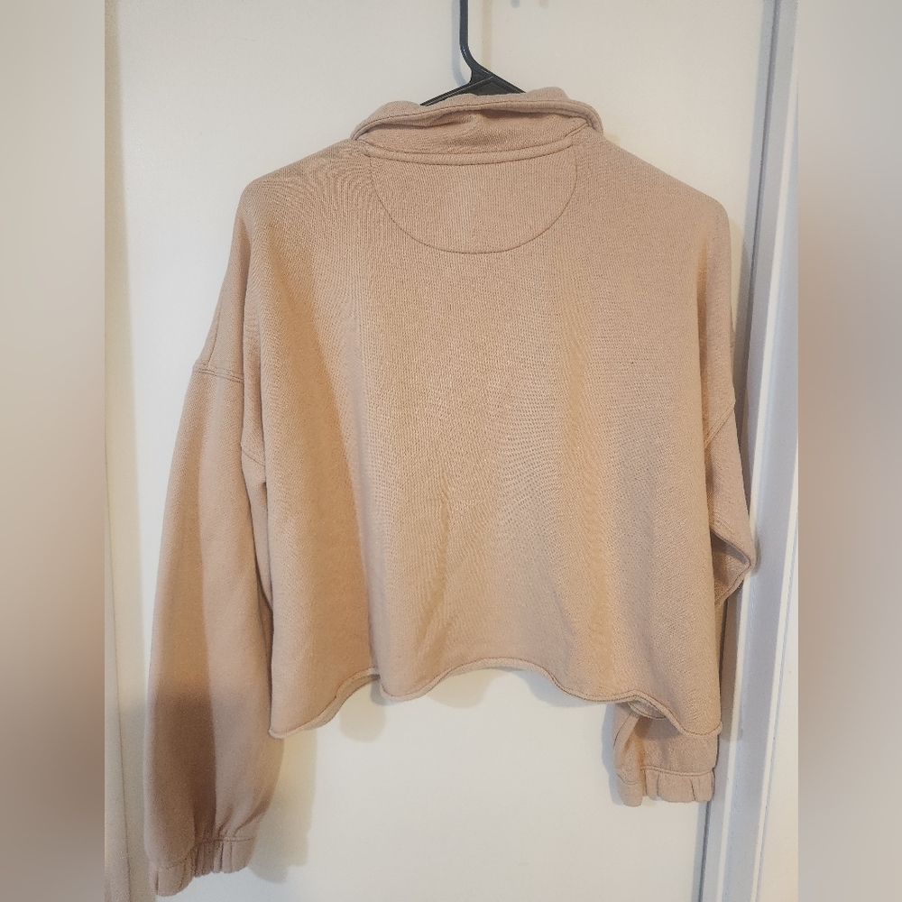 aerie Cropped Fleece Polo Sweatshirt - Tan - Picture 5 of 5